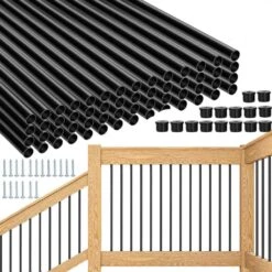 6 In. H X 37 In. W Black Aluminum Stair Railing Kit With Connectors And Screws For Outdoor Fencing Railing (51-Pack)