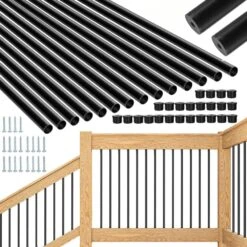 6.3 In. H X 33.1 In. W Black Aluminum Stair Railing Kit With Connectors For Outdoor Fencing Railing (51-Pack)
