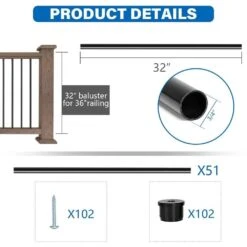 6.3 In. H X 33.1 In. W Black Aluminum Stair Railing Kit With Connectors For Outdoor Fencing Railing (51-Pack) -Dewalt Tools Shop afoxsos deck railing systems 59sa05515 c3 1000