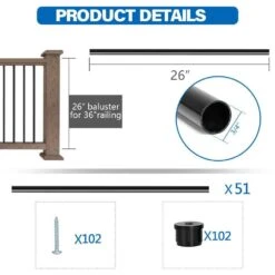 26 In. H X 3/4 In. W Black Aluminum Stair Railing Kit For Deck Railing And Fencing With Connectors 51-Pack -Dewalt Tools Shop afoxsos deck railing systems 59sa05604 c3 1000