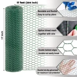 17 In. X 17 Ft. Chicken Wire Fencing Mesh, 0.6 In. Hexagonal Galvanized Hardware Cloth For Coop Barrier Rabbit Cage -Dewalt Tools Shop angel sar chicken wire dz30zj59 40 1000