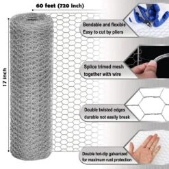 17 In. X 60 Ft. Chicken Wire Fencing Mesh, 0.6 In. Hexagonal Galvanized Hardware Cloth For Coop Barrier Rabbit Cage -Dewalt Tools Shop angel sar chicken wire mx88ww89 40 1000