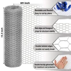 15.3 In. X 14.7 Ft. Chicken Wire Fencing Mesh, 0.6 In. Hexagonal Galvanized Hardware Cloth For Coop Barrier Rabbit Cage -Dewalt Tools Shop angel sar chicken wire ps15vp53 40 1000
