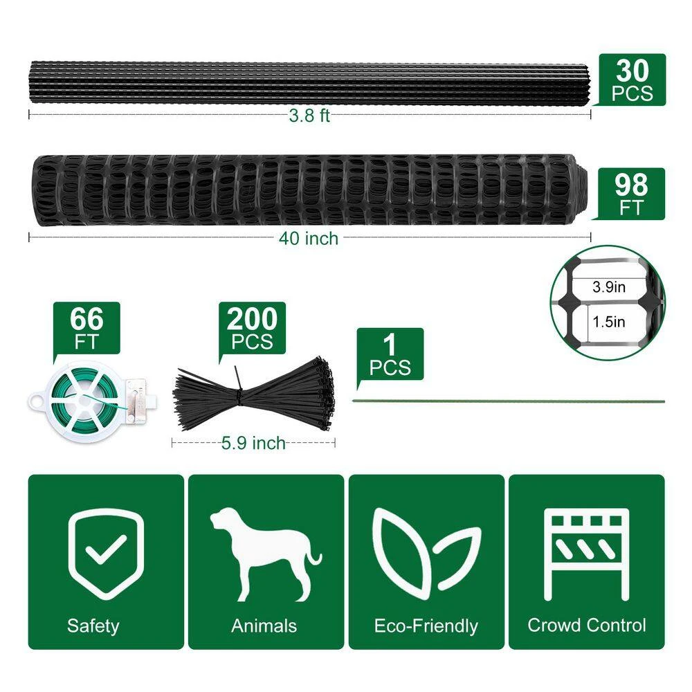 Garden Fence Snow Fence 40 In. X 100 Ft. Plastic Safety Fence Plastic Mesh+30 Steel Stakes Temporary Fencing With Stakes 7 Garden Fence Snow Fence 40 In. X 100 Ft. Plastic Safety Fence Plastic Mesh+30 Steel Stakes Temporary Fencing With Stakes - Image 5
