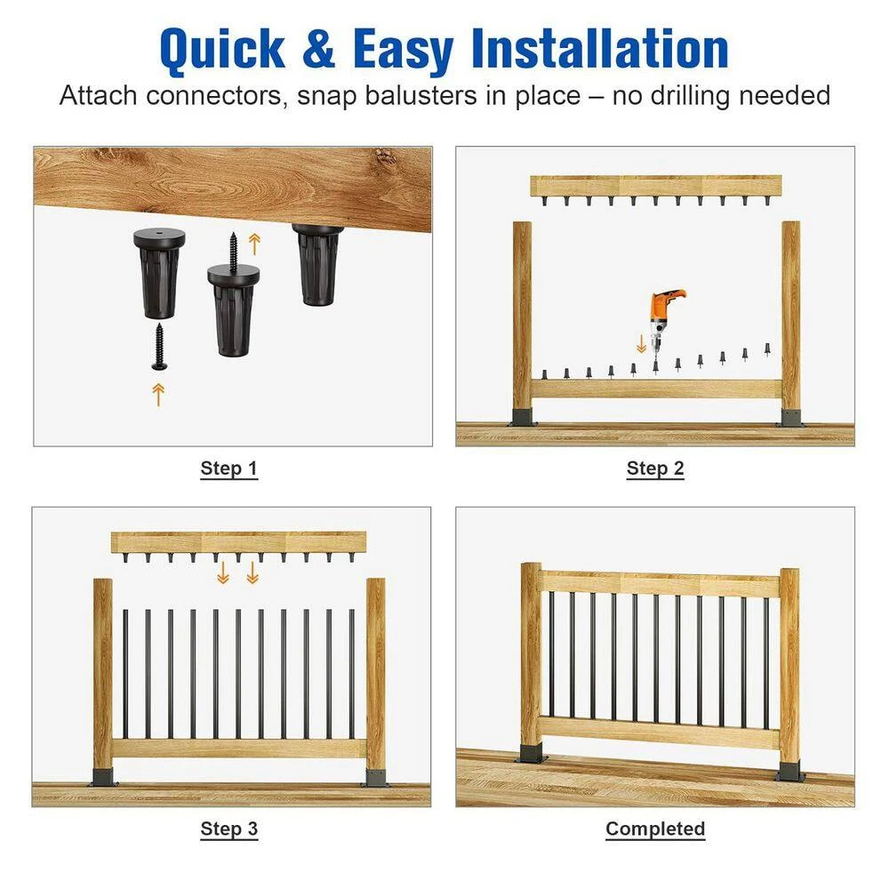 36 Round Hollow Aluminum Deck Balusters With Screws And Connectors Black 30 Pack For Railings And Fencing 5 36 Round Hollow Aluminum Deck Balusters With Screws And Connectors Black 30 Pack For Railings And Fencing - Image 3