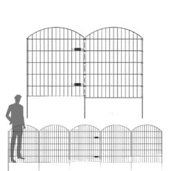 14.75 Ft. Black Metal Garden Gate And Fences Outdoor, Heavy-Duty Fencing For The Yard Privacy Temporary Animal Barrier
