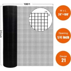 1200 In. W X 24 In. H Black Coated Galvanized Steel 21-Gauge 1/4 In. Hardware Cloth Garden Welded Wire Fencing Roll -Dewalt Tools Shop black cesicia garden fencing gf p257177 c3 1000