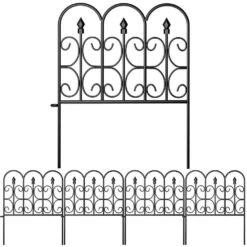 32 In. (H) X 10 Ft. (L) Garden Fencing Animal Barrier 5-Piece Rustproof Metal Fence Panels Black No Dig Fence
