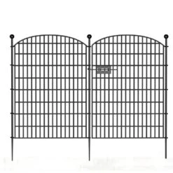 No Dig Decorative Garden Fence 5 Panels With Gate, 40 In. (H) X 11.8 Ft. (L) Metal Animal Barrier Ground Stakes Fencing