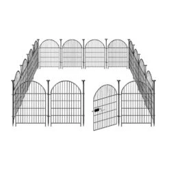 32 In. Rustproof Metal Wire Tall Fencing Border, 16 Panels Garden Fence Animal Barrier With Gate