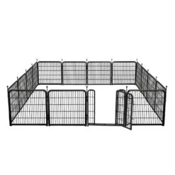 48 In. X 17.7 Ft. Iron Decorative Garden Fencing With Door, Animal Barrier Fence For Courtyards, Black