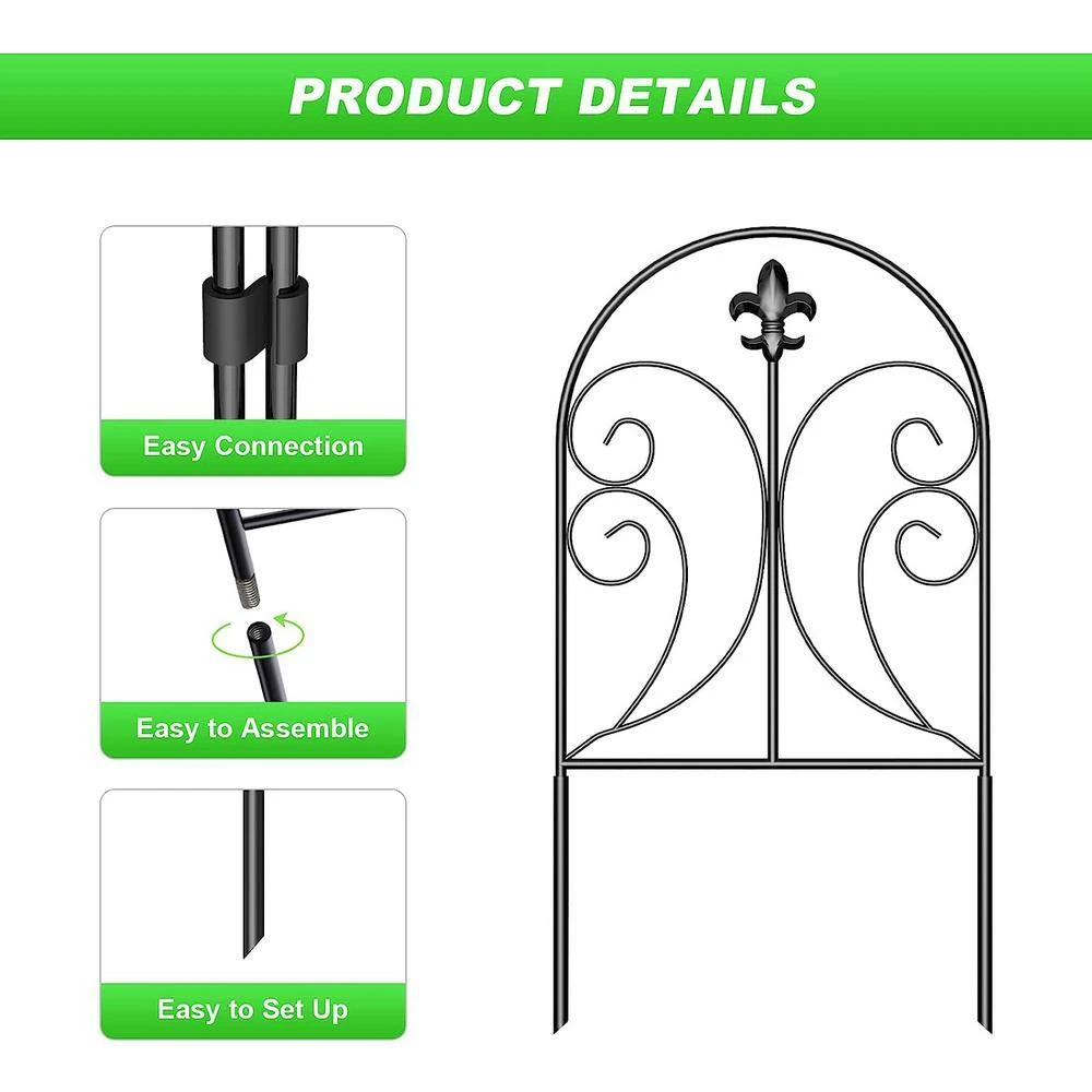 24 In. H X 20 Ft. L Black Metal Decorative Garden Fence, Animal Barrier Fence, Rustproof Fencing, Arched (19-Pack) 5 24 In. H X 20 Ft. L Black Metal Decorative Garden Fence, Animal Barrier Fence, Rustproof Fencing, Arched (19-Pack) - Image 3