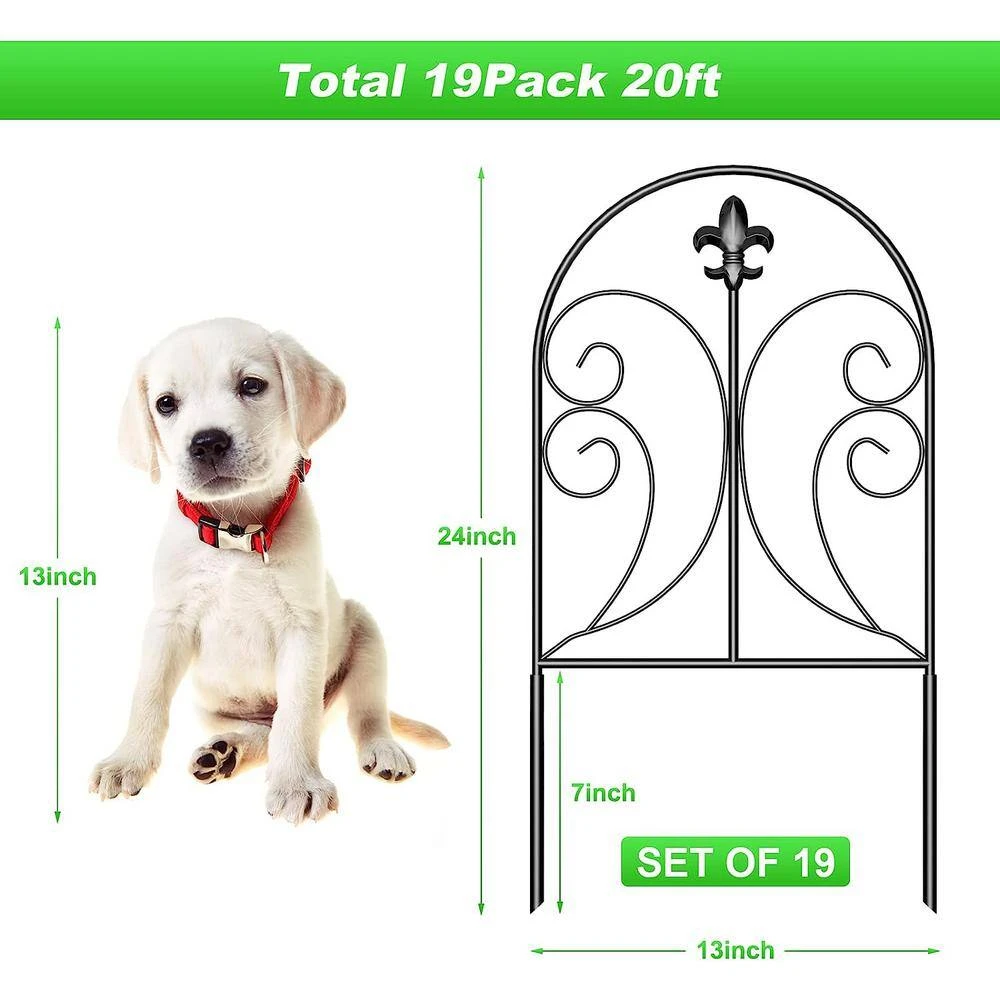 24 In. H X 20 Ft. L Black Metal Decorative Garden Fence, Animal Barrier Fence, Rustproof Fencing, Arched (19-Pack) 4 24 In. H X 20 Ft. L Black Metal Decorative Garden Fence, Animal Barrier Fence, Rustproof Fencing, Arched (19-Pack) - Image 2