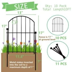 21in. X 10ft. Rustproof Metal No Dig Fence Animal Barrier,Flower Bed Edging Ornamental Wire Border Panel Fencing,10pack -Dewalt Tools Shop black garden fencing ogsa05 1023 76 1000