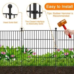 32 In. X 23.6 Ft. No Dig Rustproof Metal Wire Panel Border Animal Barrier Fencing Patio Temporary Ground Stakes, 10-Pack -Dewalt Tools Shop black garden fencing ogsa05 1024 4f 1000