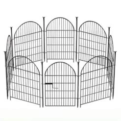 40 In. Metal Outdoor Tall Garden Fence With Gate-o Dig Animal Barrier Garden Fencing In Black (8 Panel)