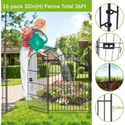 27 In. L X 32 In. H 16-Panels Metal Garden Fence Animal Barrier With Gate, Rustproof Wire Tall Fencing Border In Black -Dewalt Tools Shop black garden fencing ogsa11 4143 1f 1000