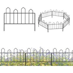 10 Ft. L X 13 In. H Black Metal 7 Panels Decorative Garden Fence No Dig Garden Fencing Border