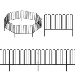 12.6in. H X 10 Ft. L Black Metal Fencing 7 Panels Decorative Garden Fence No Dig