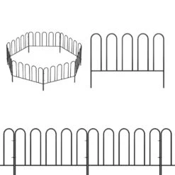 12.7 In. H X 10 Ft. L 7 Panels Decorative Garden Fence No Dig Flower Bed Fencing Animal Barrier Black Metal Fencing