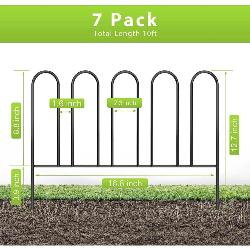 12.7 In. H X 10 Ft. L 7 Panels Decorative Garden Fence No Dig Flower Bed Fencing Animal Barrier Black Metal Fencing 4 12.7 In. H X 10 Ft. L 7 Panels Decorative Garden Fence No Dig Flower Bed Fencing Animal Barrier Black Metal Fencing - Image 2