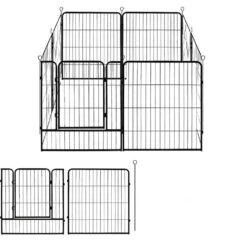 Pet Playpen 32 In. Height Metal Temporary Fencing 8-Panels With Gate Black Outdoor Garden Fence For RV Camping Yard