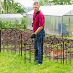 Tall Animal Barrier Fence With Gate 27 In. 8 Panels Metal Garden Fences Borders For Dogs Temporary Outdoor Yard Fencing -Dewalt Tools Shop black justincity garden fencing 087ph03328d 1f 1000