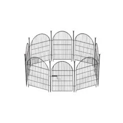 Tall 32in Arched Rustproof Metal Garden Fence Border With Gate 17.5 Ft. 8 Panels Dog Animal Barrier No Dig Fencing