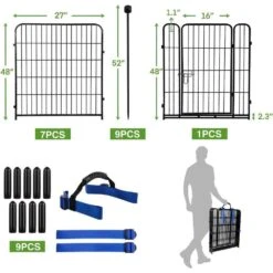 Tall Garden Fence With Low Threshold Door, 48in Height, 8 Panels Total 17.7ft, Modular Fencing With Gate For Dogs & Pets -Dewalt Tools Shop black justincity garden fencing 146ph03328d 4f 1000