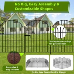 10 Panels 8 In. Rustproof Metal Garden Fence With Gate Decorative Animal Barrier No Dig Outdoor Edging Border Fencing -Dewalt Tools Shop black justincity garden fencing 202ph03328d 1f 1000