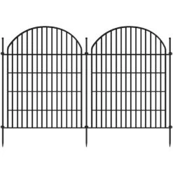 10 Panels 8 In. Rustproof Metal Garden Fence With Gate Decorative Animal Barrier No Dig Outdoor Edging Border Fencing