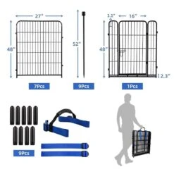 Tall 48 In. Heavy Duty Iron Metal Garden Fence With Gate 8 Panels Animal Barrier Dog Playpen Temporary Fencing Black -Dewalt Tools Shop black misopily garden fencing ph02028b052 4f 1000