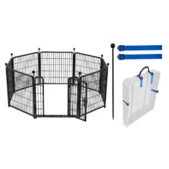 Tall 48 In. Heavy Duty Iron Metal Garden Fence With Gate 8 Panels Animal Barrier Dog Playpen Temporary Fencing Black
