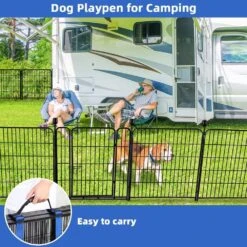 Tall 48 In. Heavy Duty Iron Metal Garden Fence With Gate 8 Panels Animal Barrier Dog Playpen Temporary Fencing Black -Dewalt Tools Shop black misopily garden fencing ph02028b052 fa 1000