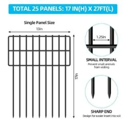 25 Panels Garden Fencing Animal Barrier 17 In. Hx27 Ft. L Rustproof Metal Stakes Ground Defense Outdoor Decorative Fence -Dewalt Tools Shop black misopily garden fencing ph02028b076 44 1000