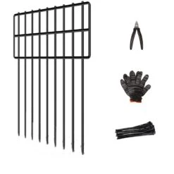 25 Panels Garden Fencing Animal Barrier 17 In. Hx27 Ft. L Rustproof Metal Stakes Ground Defense Outdoor Decorative Fence