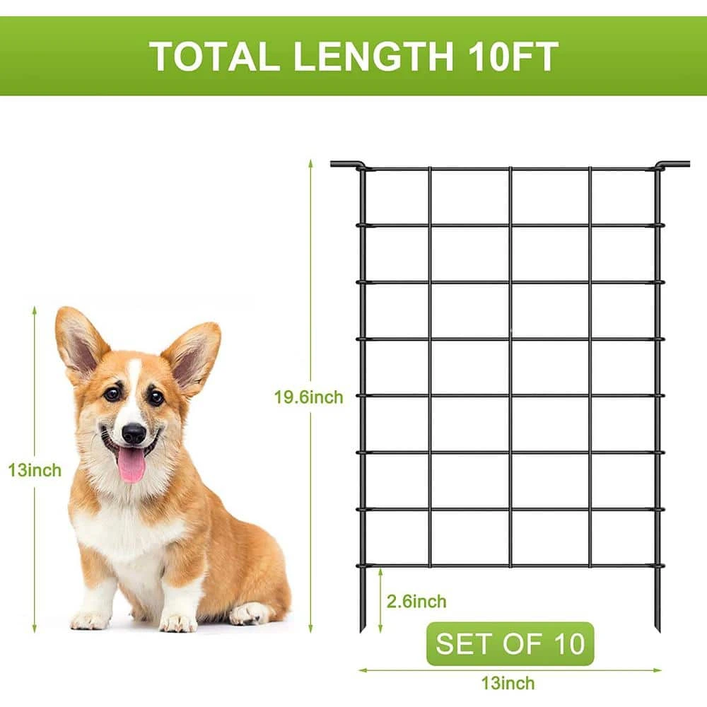 Decorative Garden Fence No Dig Fencing, 19.6 In. H X 10 Ft. L Black Metal Panel Ground Stake Edging (10-Pack) 4 Decorative Garden Fence No Dig Fencing, 19.6 In. H X 10 Ft. L Black Metal Panel Ground Stake Edging (10-Pack) - Image 2