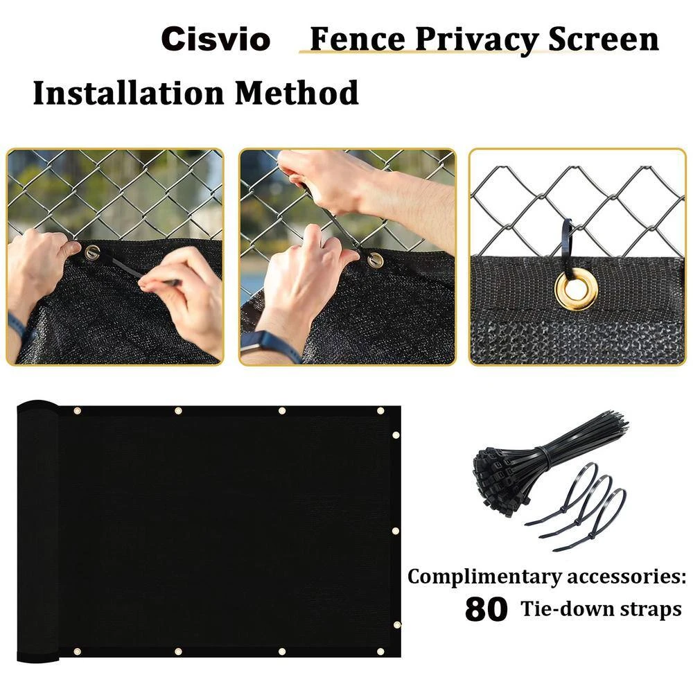 6 Ft. X 50 Ft. Privacy Screen Fence Heavy-Duty Protective Covering Mesh Fencing For Patio Lawn Garden Balcony Black 4 6 Ft. X 50 Ft. Privacy Screen Fence Heavy-Duty Protective Covering Mesh Fencing For Patio Lawn Garden Balcony Black - Image 2