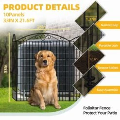 33in. High X 21.6ft. Wide Metal Garden Fencing Decorative Fence Low Threshold Door 10-Panels Garden Fence For Dogs, Pets -Dewalt Tools Shop black oyezvary garden fencing 28csa05098 4f 1000
