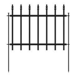 Roman Column Deco 18 In. Black Metal Garden Fence Panels With Stakes Outdoor Yard Fencing For Flower Bed Lawn 10 Ft.