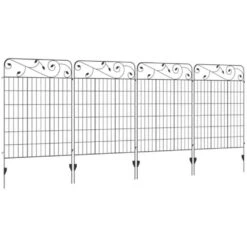 138.5 In. Powder-Coated Steel Garden Fence, 4 X Fencing Panel With 8 X Ground Stake For Partition, Border And Small Pet