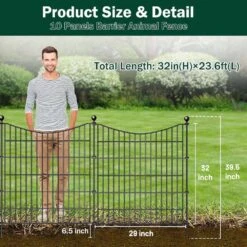32 In. Rustproof Metal Garden Fence W/ Gate Decorative Panels For Yard Edging, Animal Barrier No Dig Temporary Fencing -Dewalt Tools Shop black oyezvary garden fencing 28csa11101 c3 1000
