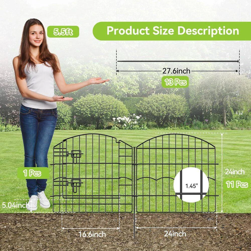 24 In. Metal Garden Fence Rustproof Wire Border No Dig Animal Barrier Fencing 12 Panels With Gate For Yard And Lawn 4 24 In. Metal Garden Fence Rustproof Wire Border No Dig Animal Barrier Fencing 12 Panels With Gate For Yard And Lawn - Image 2
