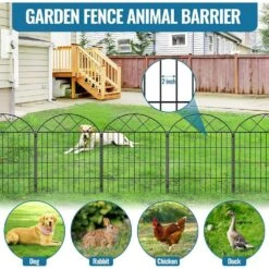 32 In. Rustproof Metal Garden Fence Panels No Dig Animal Barrier Temporary Border Fencing For Outdoor, 11 Ft. Length -Dewalt Tools Shop black oyezvary garden fencing 28csa11112 1f 1000