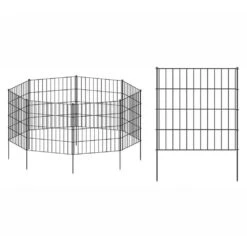 28 In. Black Metal Garden Fence Dog Fence Animal Barrier No Dig Fencing For Yard Flower Bed Lawn Patio 8 Panels 9-Stakes