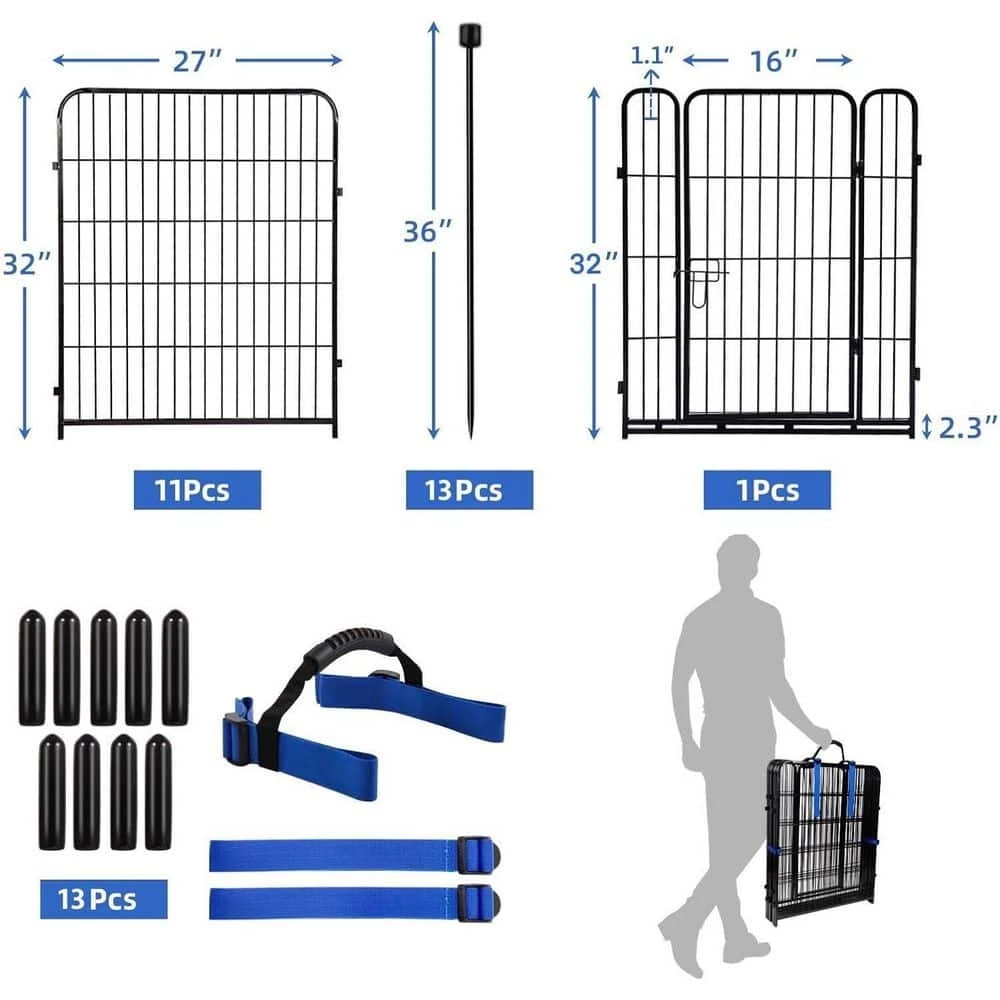 32 In. Metal Black Heavy Duty Garden Fence W/ Gate And Panels For Outdoor Yard, Temporary Fencing 26.6 Ft. Total Length 6 32 In. Metal Black Heavy Duty Garden Fence W/ Gate And Panels For Outdoor Yard, Temporary Fencing 26.6 Ft. Total Length - Image 4