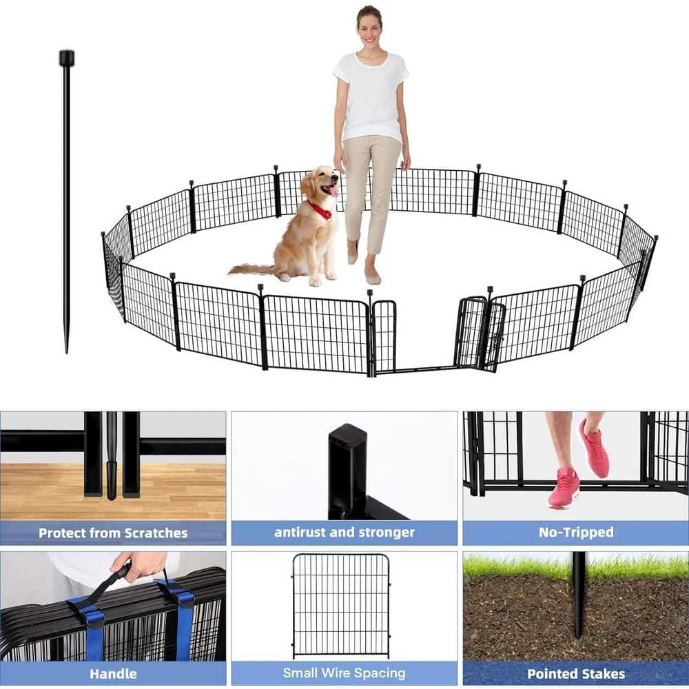 32 In. Metal Black Heavy Duty Garden Fence W/ Gate And Panels For Outdoor Yard, Temporary Fencing 26.6 Ft. Total Length 4 32 In. Metal Black Heavy Duty Garden Fence W/ Gate And Panels For Outdoor Yard, Temporary Fencing 26.6 Ft. Total Length - Image 2