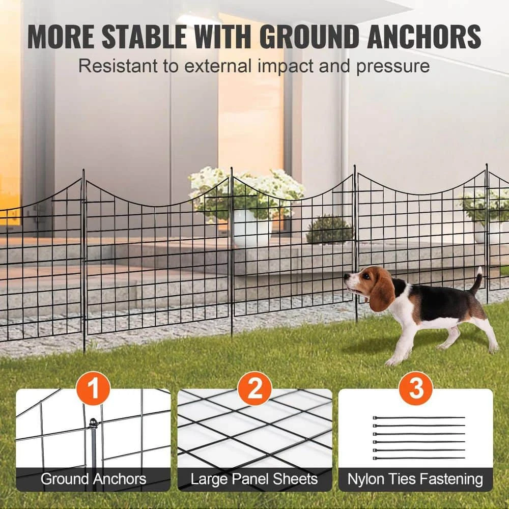12ft. L X 36.6in. H Garden Fence, Animal Barrier, Underground Decorative Garden Fencing With 2.5in. Spike Spacing, Black 8 12ft. L X 36.6in. H Garden Fence, Animal Barrier, Underground Decorative Garden Fencing With 2.5in. Spike Spacing, Black - Image 6