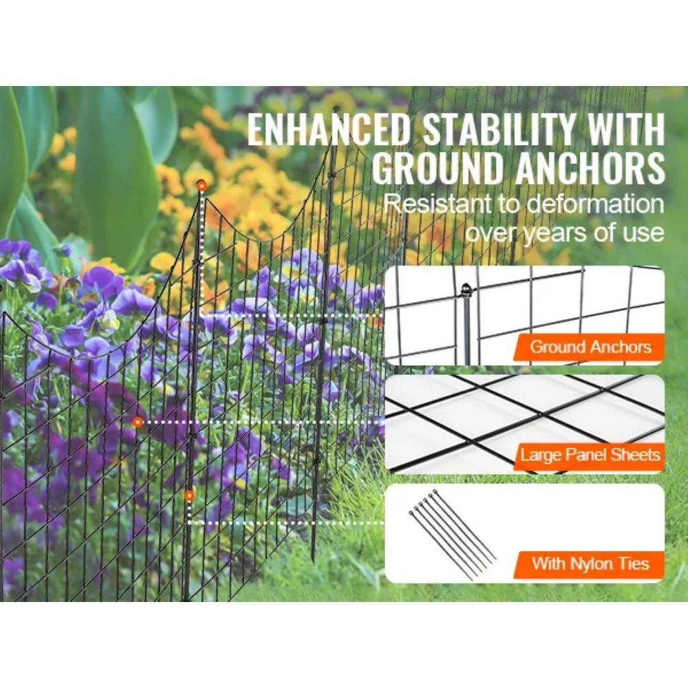 12ft. L X 36.6in. H Garden Fence, Animal Barrier, Underground Decorative Garden Fencing With 2.5in. Spike Spacing, Black 6 12ft. L X 36.6in. H Garden Fence, Animal Barrier, Underground Decorative Garden Fencing With 2.5in. Spike Spacing, Black - Image 4