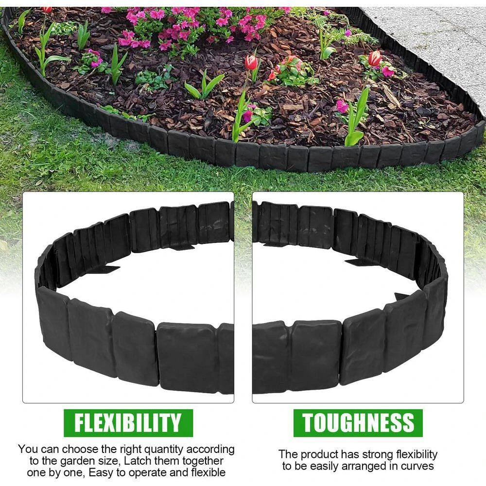 32 Ft. X 4 In. Black Stone No Dig Plastic Interlocking Lawn Edging Fencing With Anchoring Spikes 40-Pieces 5 32 Ft. X 4 In. Black Stone No Dig Plastic Interlocking Lawn Edging Fencing With Anchoring Spikes 40-Pieces - Image 3